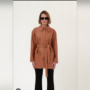 KC COLLECTION WOMEN'S CARAMEL 100% LEATHER JACKET WITH TIE BELT SIZE XL